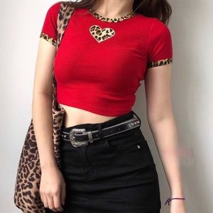 Red cheetah crop top